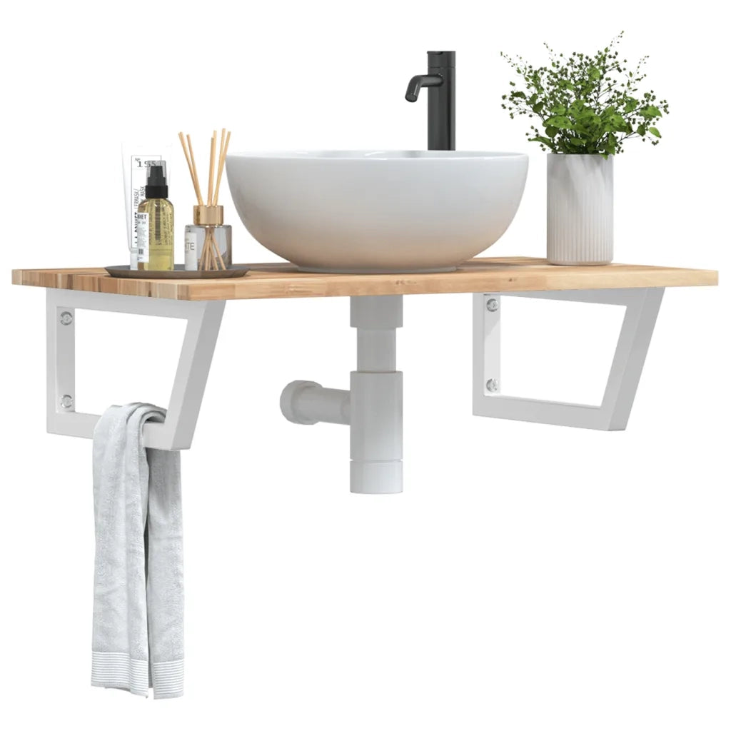 vidaXL Ripiano a Parete per Lavabo in Acciaio e Massello di Acacia