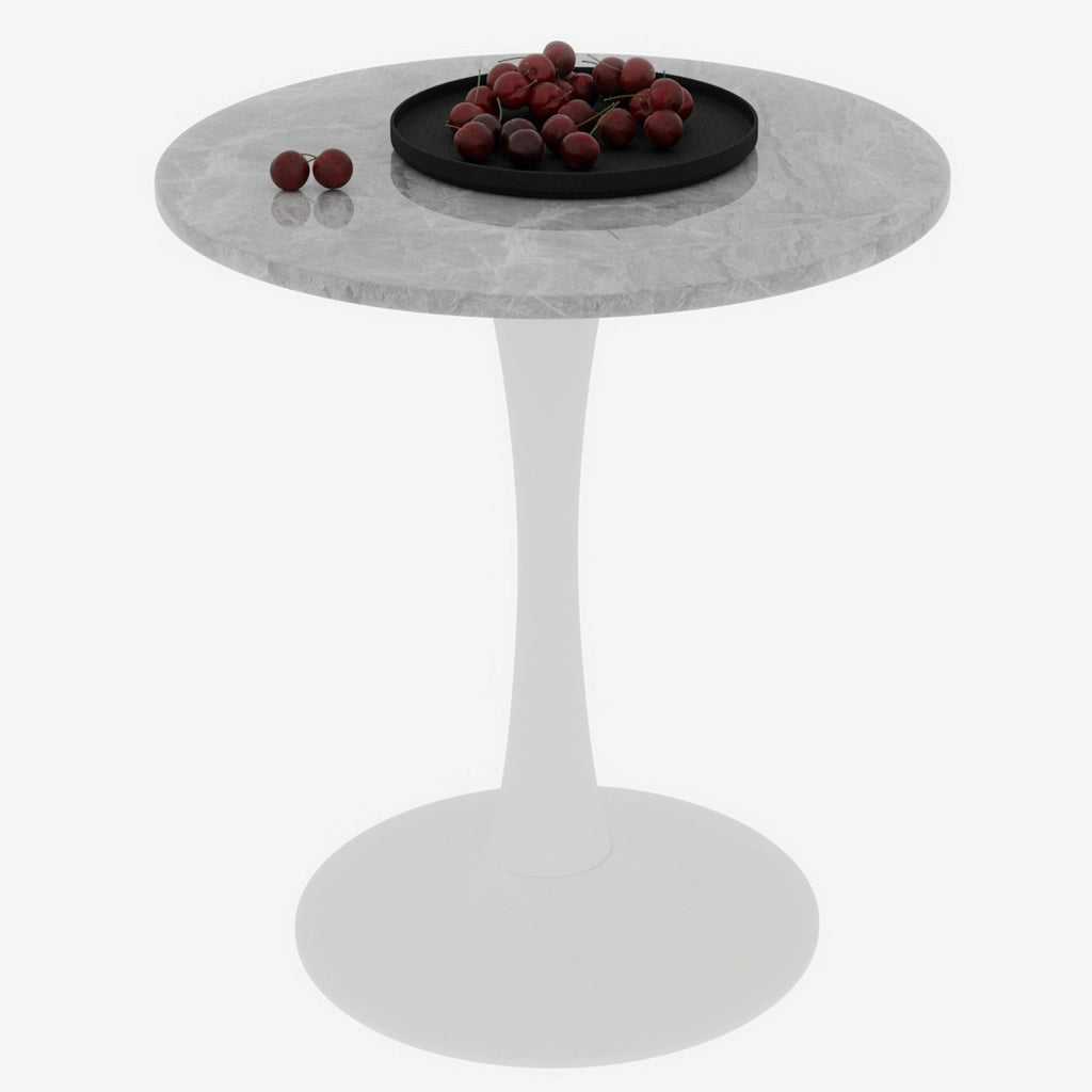 Tavolo da pranzo - stile mid-century - rotondo - marmo venato grigio - Ø70 cm - per 2-4 persone - bianco