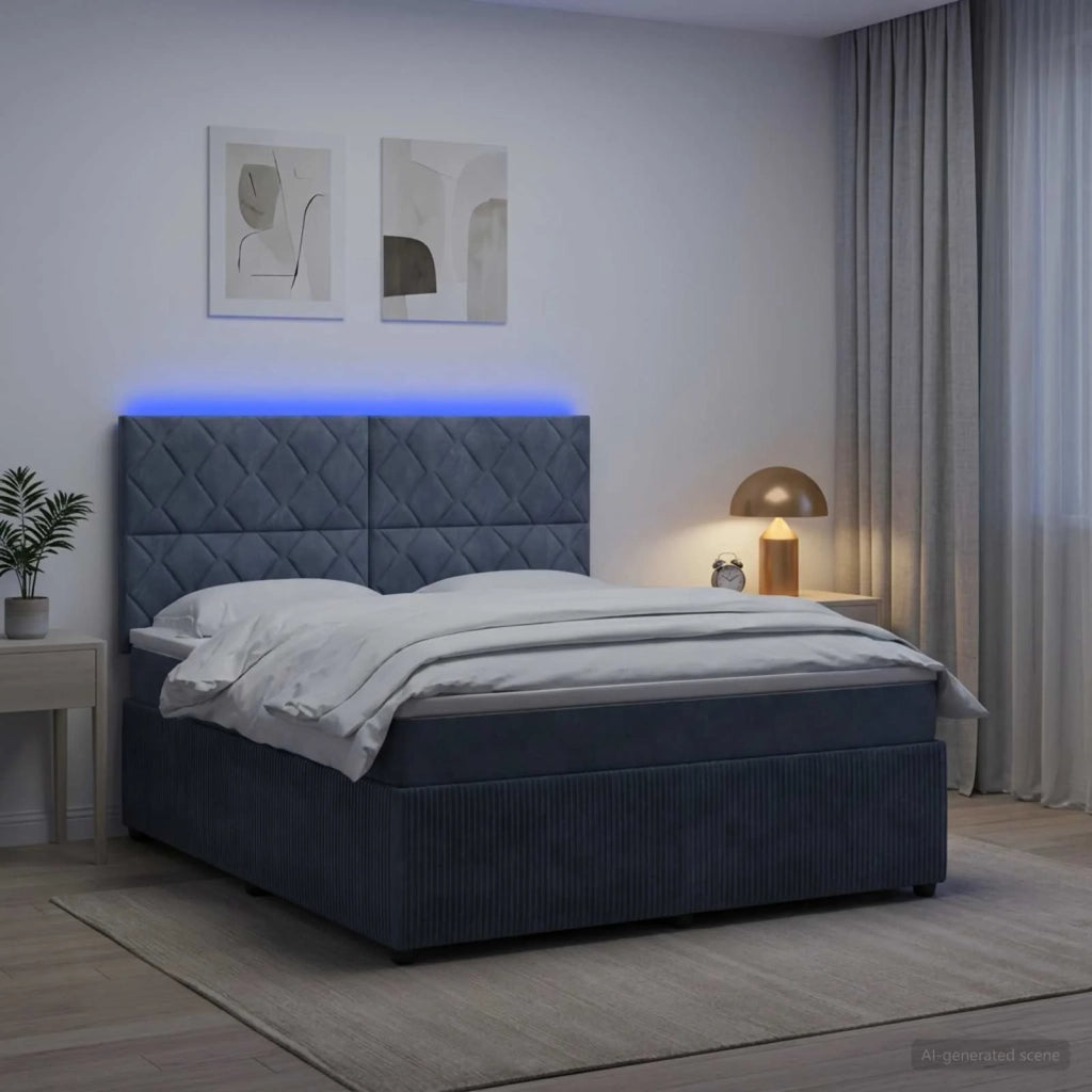 Letto Box Spring LED con Materasso Grigio Scuro 160 x 200 cm 3456108