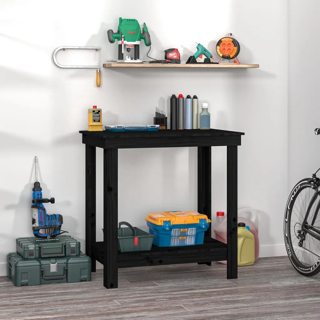 Banco da Lavoro Nero 80x50x80 cm in Legno Massello di Pino 822500