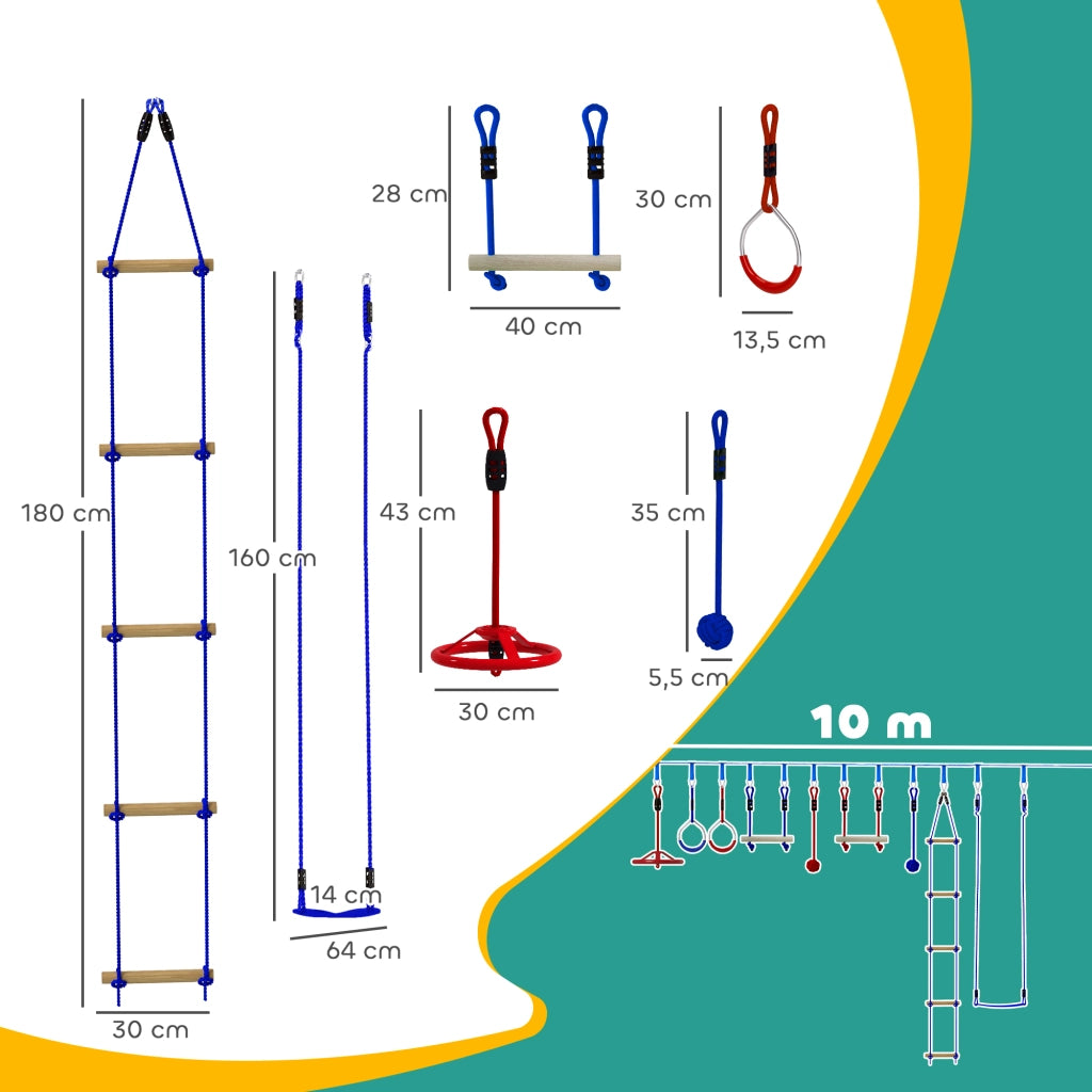 Percorso Ninja per Bambini ¨C zephmum ¨C Blu con Slackline 10m e 10 Accessori