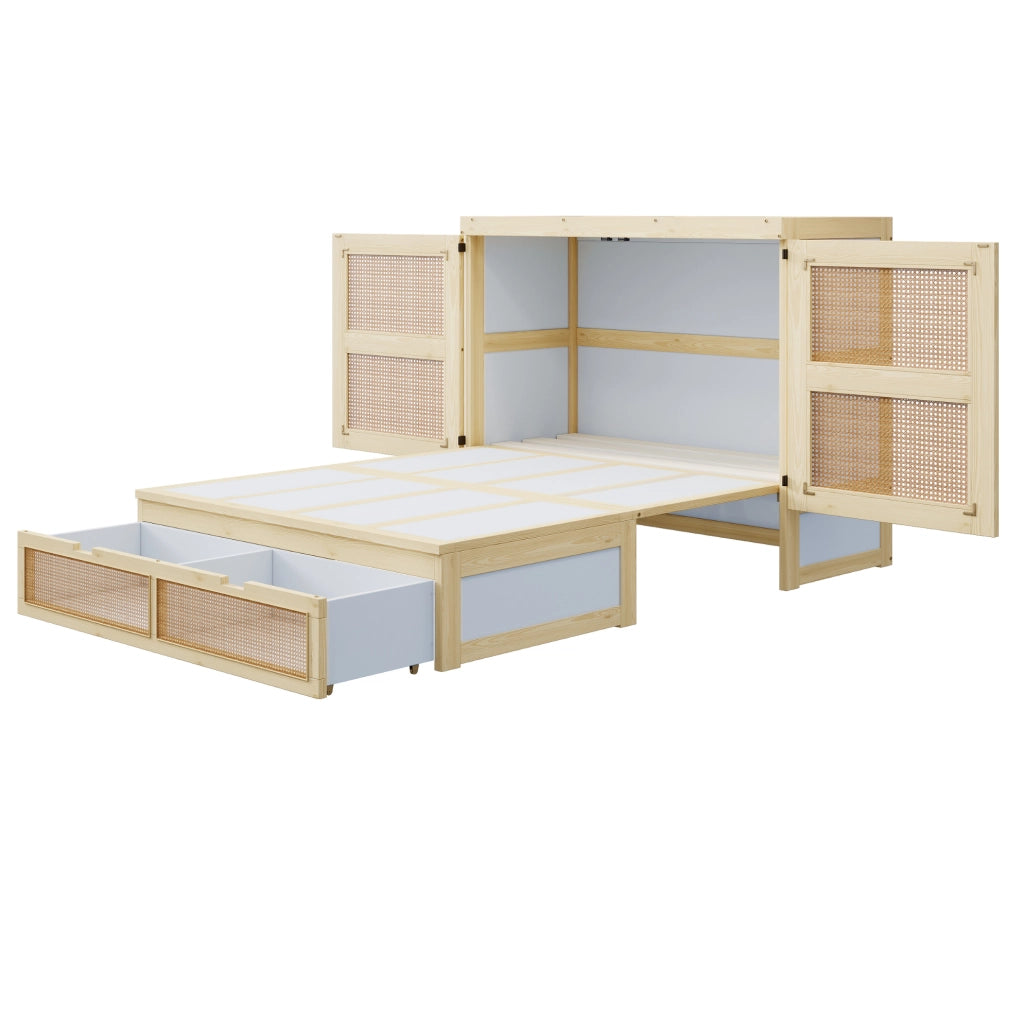 Letto a scomparsa 140 x 200 cm con design salvaspazio e contenitore