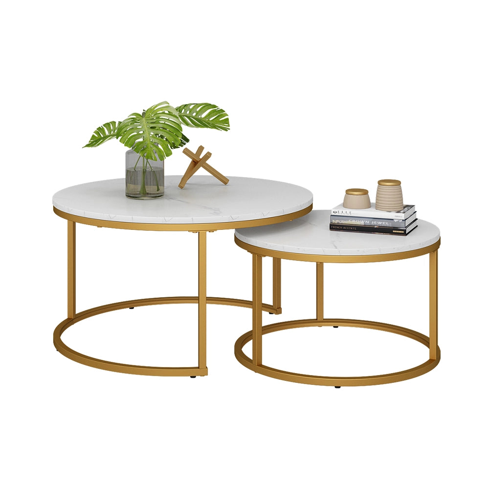 Vicco Tavolino da divano Bianco/Oro 77 x 40 cm 2 parti
