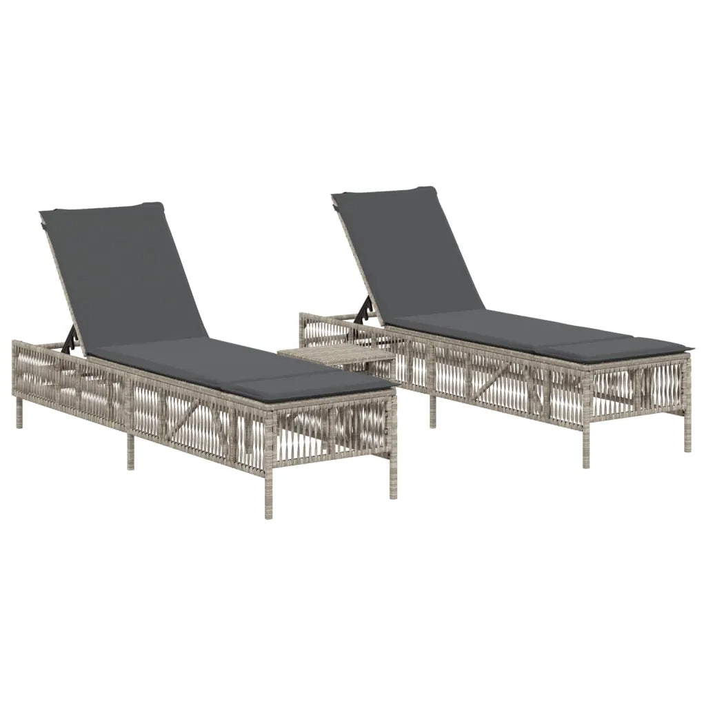 vidaXL Lettini Prendisole 2pz con Tavolino Grigio Chiaro in Polyrattan