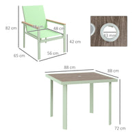 Set Tavolo e 4 Sedie con Braccioli da Giardino in Tessuto a Rete e Acciaio Verde