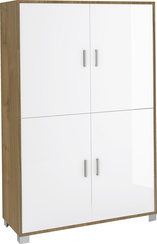 Mobile Multiuso 4 Ante 107x162x41 cm Olmo Chiaro/Bianco Lucido