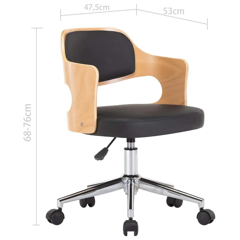 Sedia girevole da ufficio/studio in legno curvato e similpelle nera 02_0024153