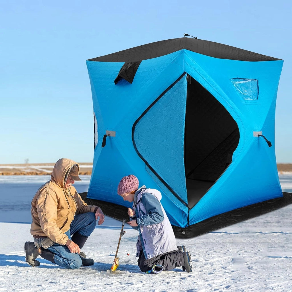 Tenda da Pesca sul Ghiaccio, Capanna di Ghiaccio in Tessuto Oxford con Finestre, Protezione Termica, Antivento e Impermeabile, per Pesca Invernale, per 2 Persone