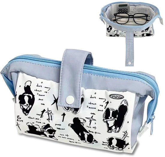 Etui per bambina con chiusura a righello - Grande capacità - Confezione per scuola - Stampa di un cucciolo - Tessuto di canapa 20 x 13 x 8 cm