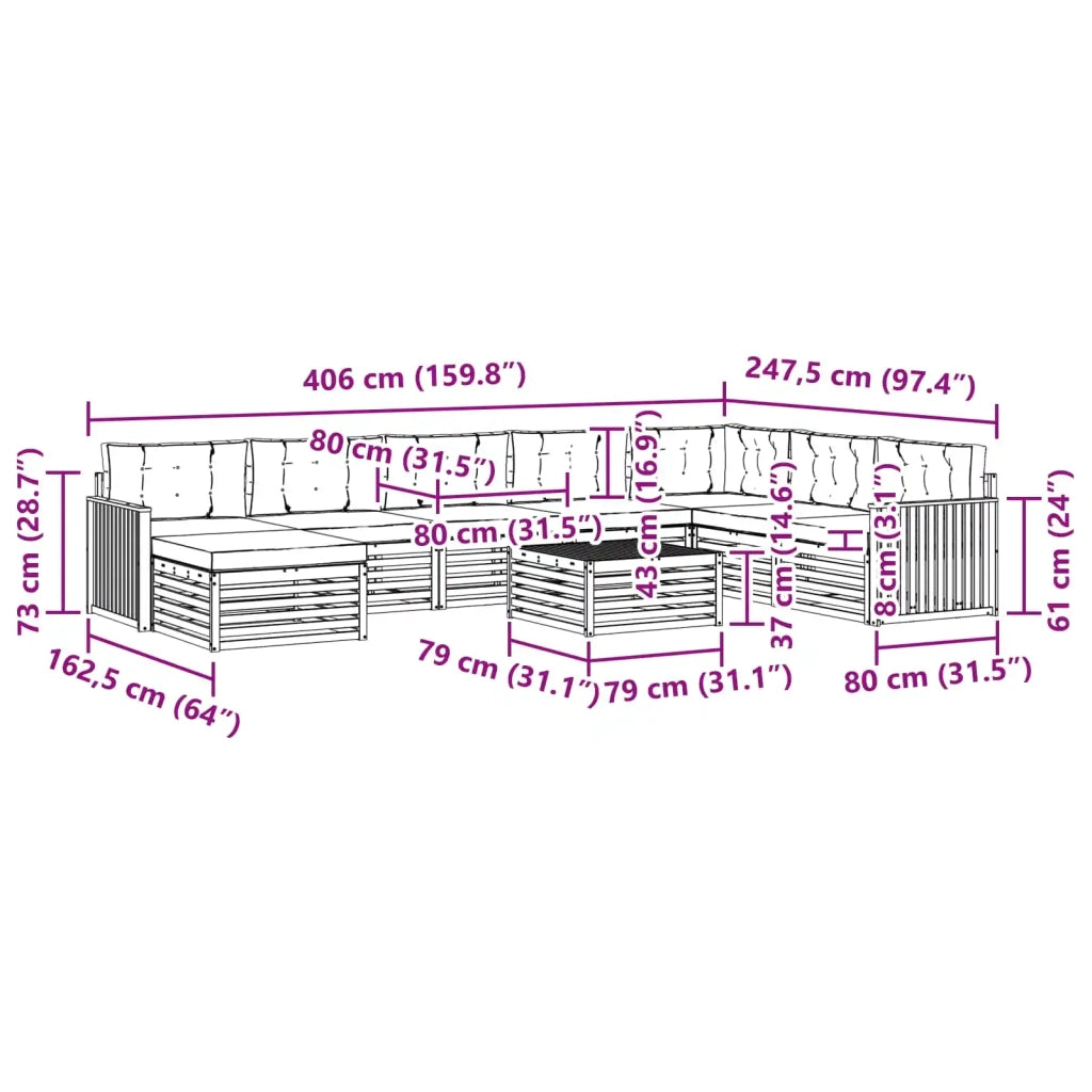 Set di divani da esterno 9 pz Bianco e Crema 3391000
