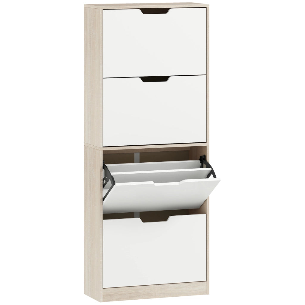 Scarpiera Salvaspazio Slim 62.5x26x156 cm a 4 Cassetti per 20 Paia di Scarpe color Legno e Bianco