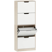 Scarpiera Salvaspazio Slim 62.5x26x156 cm a 4 Cassetti per 20 Paia di Scarpe color Legno e Bianco