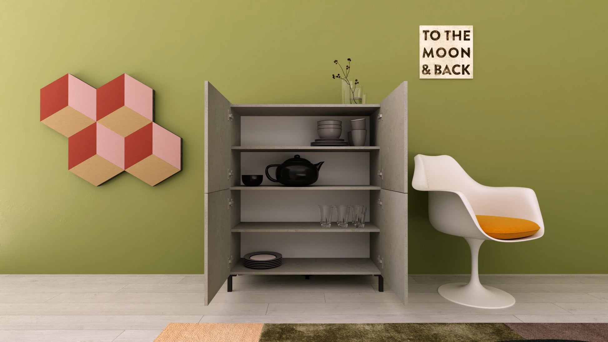 Credenza Alta 4 Ante 90x35x110 cm Solaria Cashmere