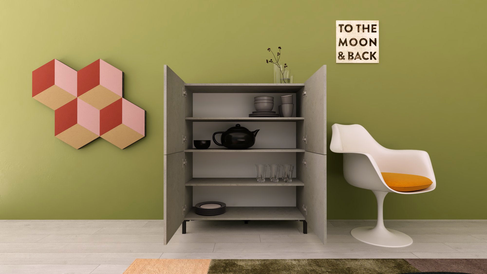 Credenza Alta 4 Ante 90x35x110 cm Solaria Cashmere