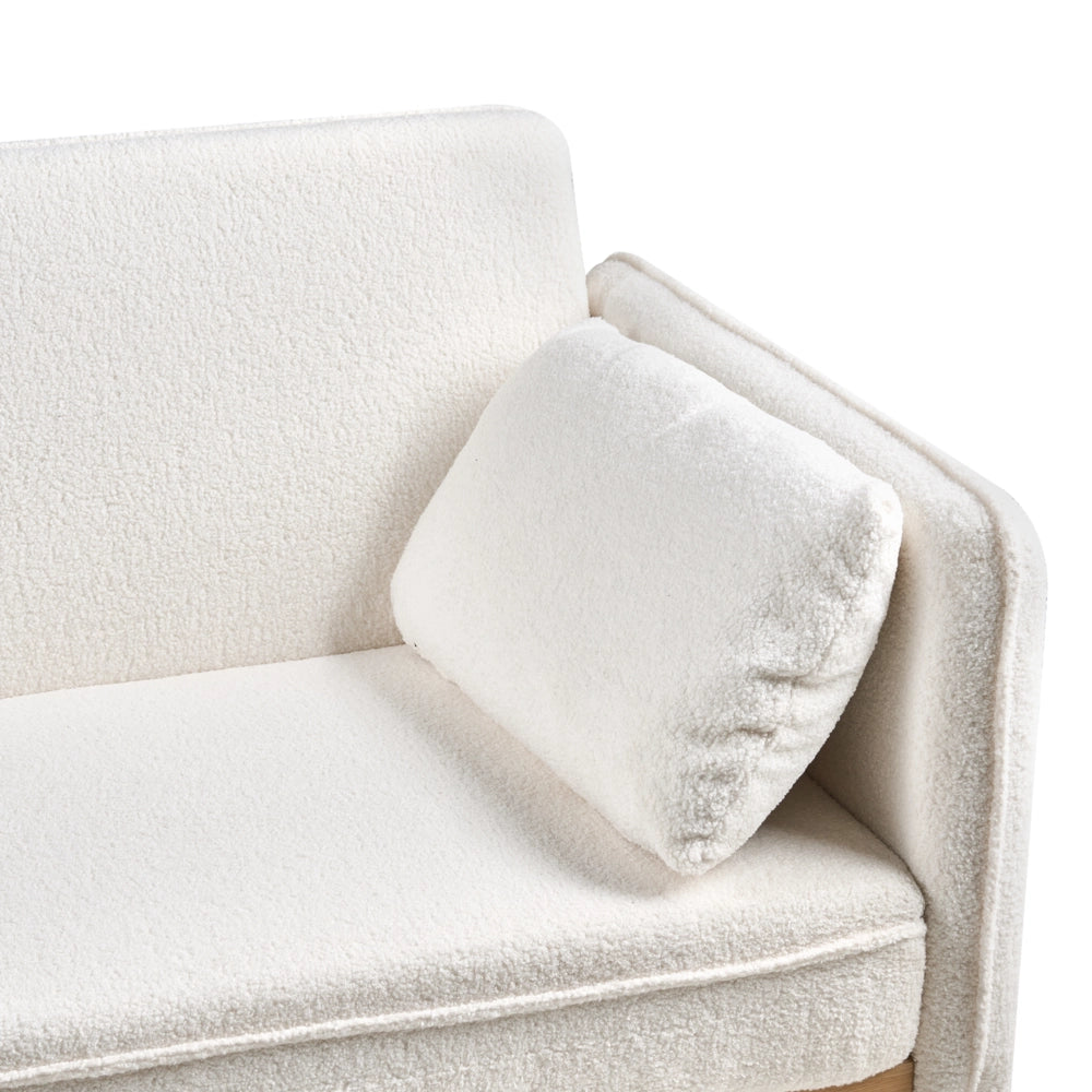 Divano letto tradizionale in bouclé bianco a 3 posti con struttura in legno di pino braccioli gambe in metallo