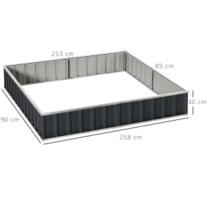 Aiuola rialzata in acciaio 258 x 90 x 30 cm, grigio scuro, con fondo aperto e guanti inclusi