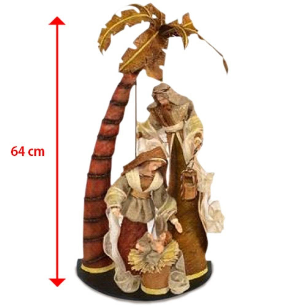 Trade Shop - Presepe Nativita' Con Palma In Resina Scenario Alto 64 Cm Decorazioni Natalizie -