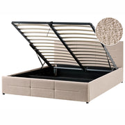 Letto ottomano beige bouclé 160x200 cm con testiera sollevabile e base a doghe Design moderno