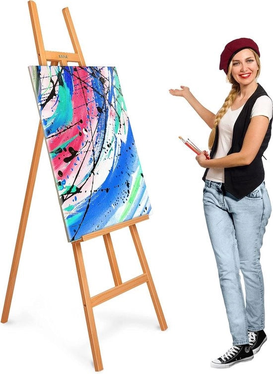 Easel di Atelier in Legno di Quercia Massello Sevilla - per Spalliere fino a 120 cm - Easel Regolabile per Artisti - Easel Leggero per Tutte le Tecniche di Pittura