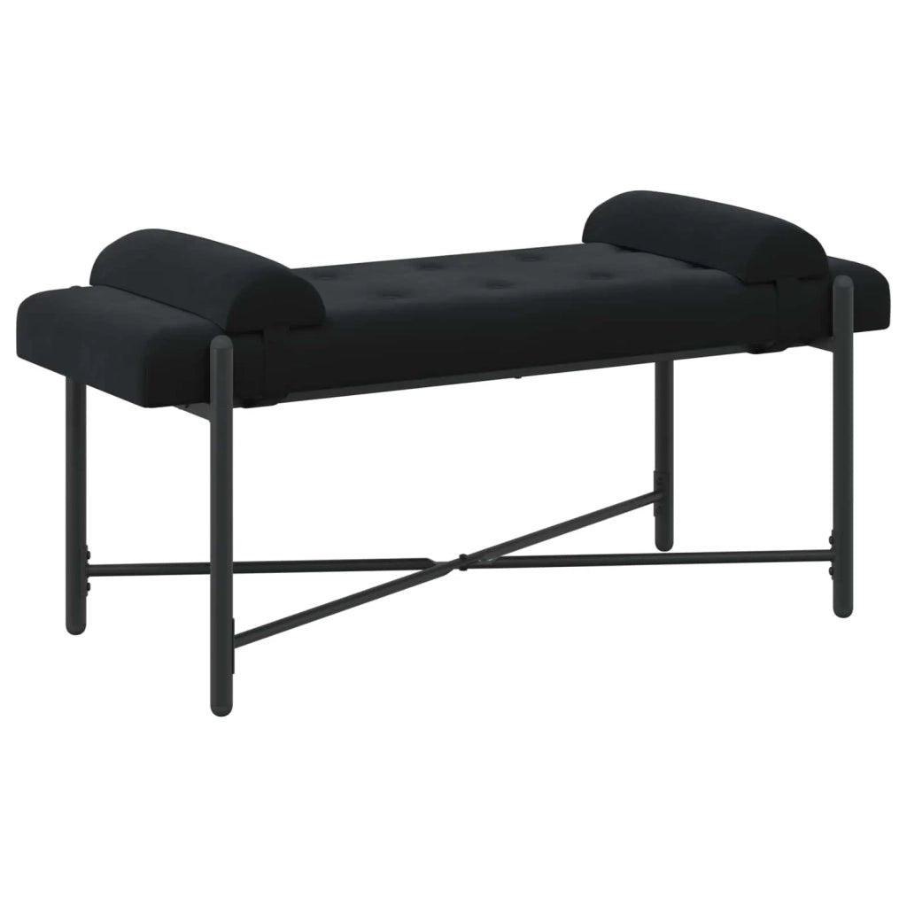 Panchina con bottoni e cuscini Nero 110 x 40 x 46 cm Velluto 42038391