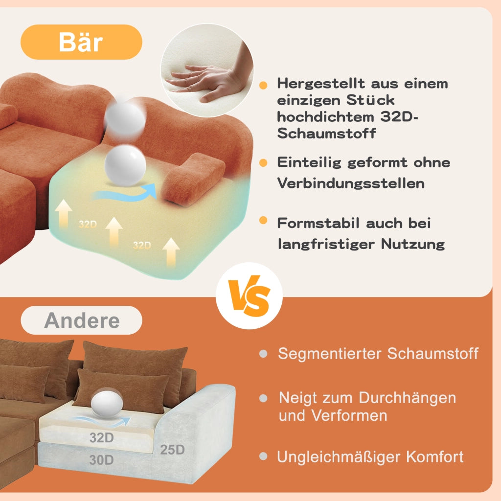 DIVANO Modulare angolare con pouf in velluto arancione