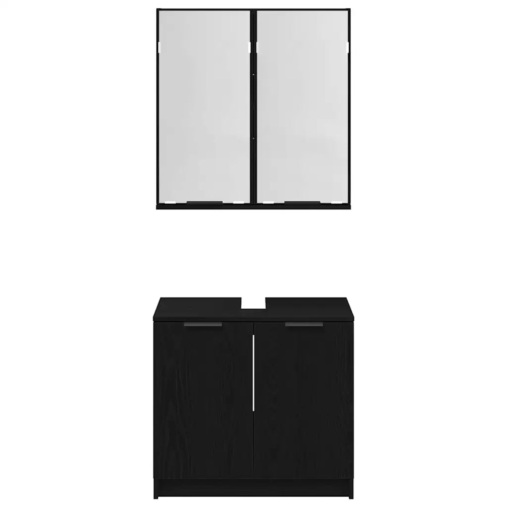 Set di Armadi da Bagno 2 pcs Rovere Nero Legno multistrato