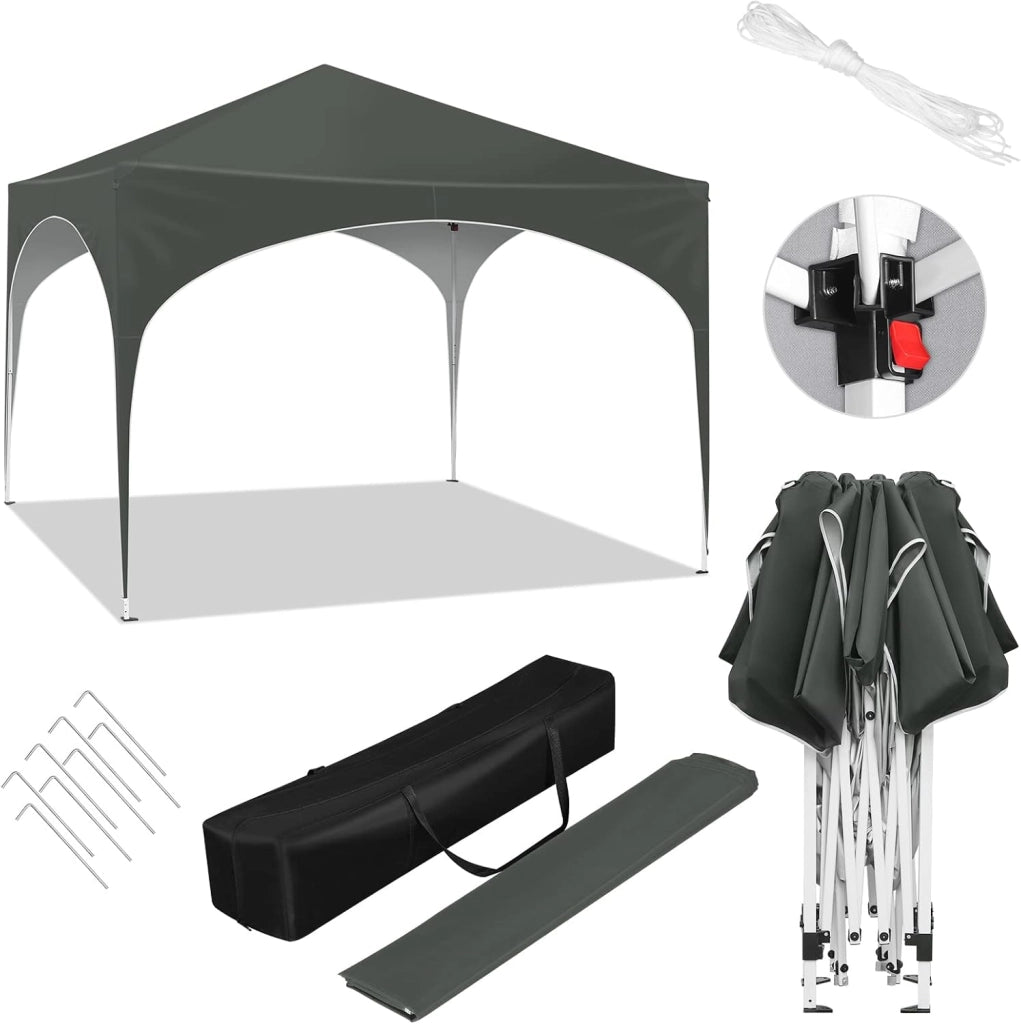 Gazebo Pieghevole da Giardino, Gazebo Idrorepellente Pop Up da 3x3m Pannelli Laterali, Tendone Esterno, Altezza Regolabile, Protezione UV, con Custodia Grigio