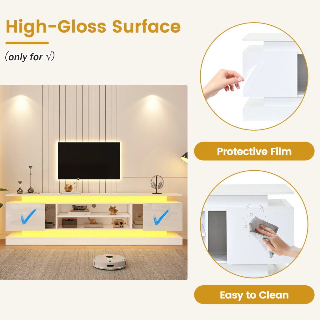 Mobile TV 180 × 35 × 60 cm 2 ante push to open con LED RGB Bluetooth e ripiani regolabili bianco lucido