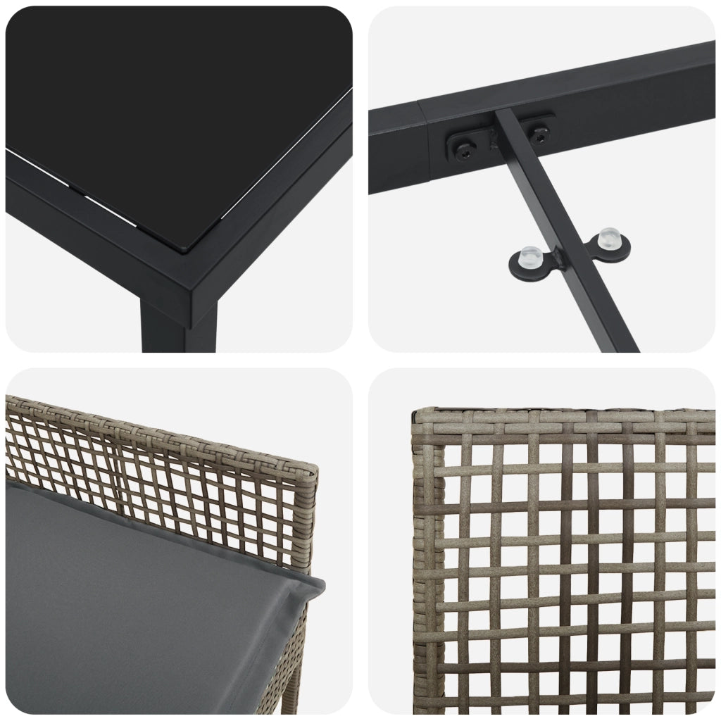 Set da Pranzo per Giardino con Cuscini Polyrattan Grigio 5 Pezzi