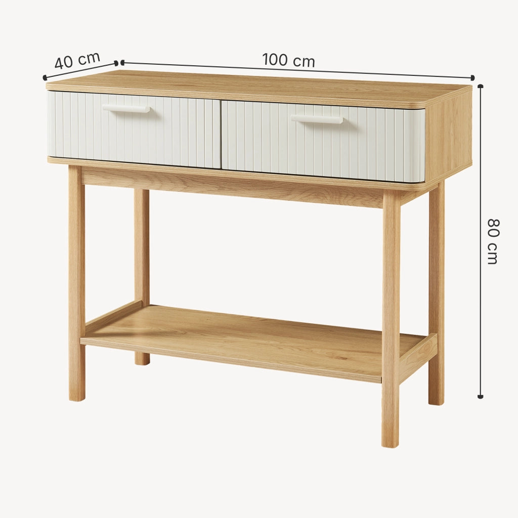 Tavolo a Consolle Ferrersp con 2 Cassetti e Ripiano 100 x 40 x 80 cm - Effetto Rovere / Avena Oatmeal [en.casa]
