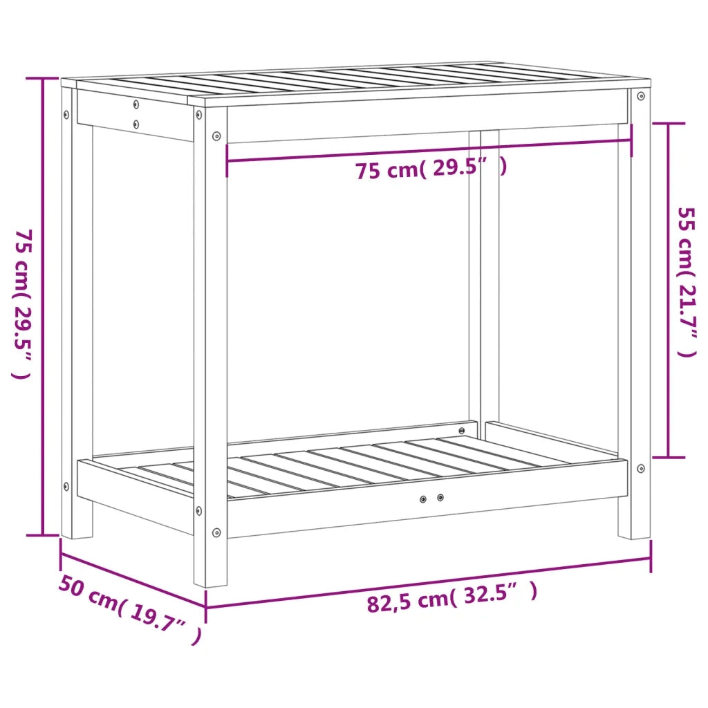 Tavolo Invasatura Ripiano Marrone Cera 82,5x50x75 Massello Pino
