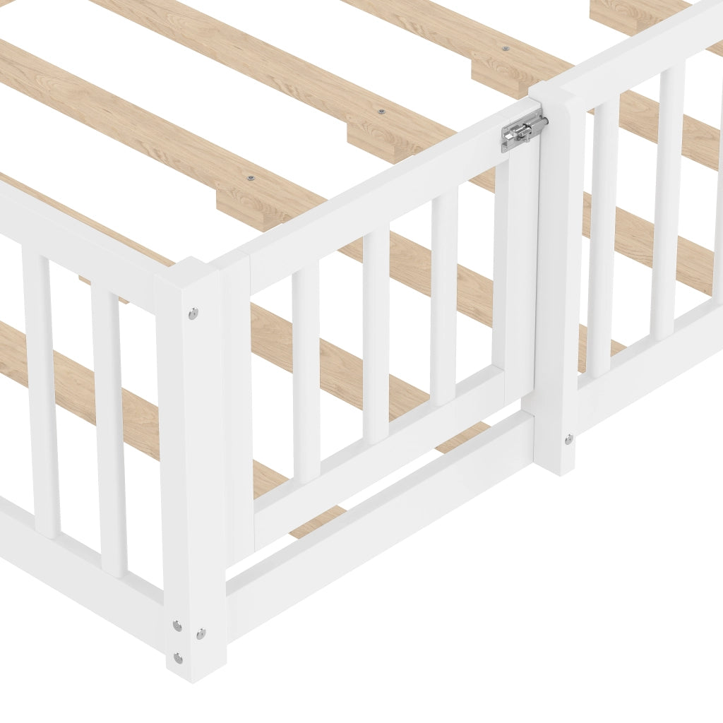 OKWISH Letto a casetta 140×190 cm, Letto Matrimoniale con Sponda 32 cm e Chiusura, senza Materasso, in Pino e MDF, Bianco