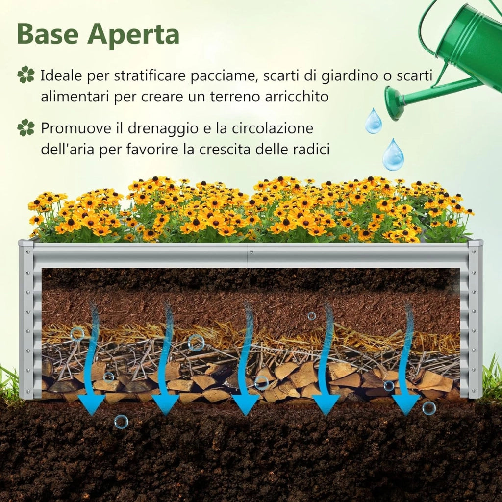Letto da Giardino Rialzato in Metallo, Orto Rialzato con Design a Fondo Aperto, Protettori d'Angolo Rinforzati, Aiuola Rialzata da Esterno per Verdure, Fiori e Erbe Aromatiche (Grigio)