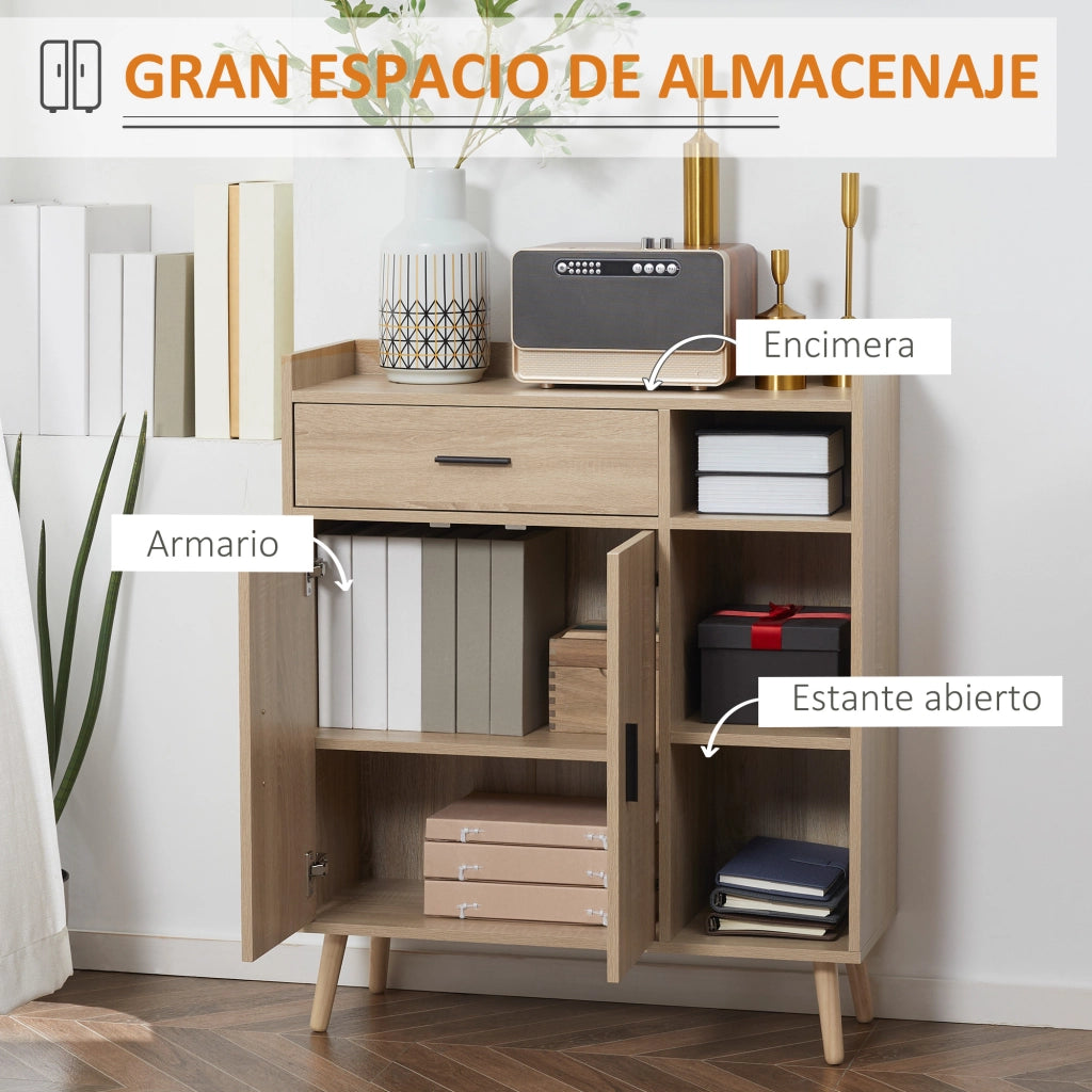 Mobile Ingresso Moderno ¨C Xylo ¨C 2 Ante 1 Cassetto 3 Ripiani Legno Naturale 80x30x96,5cm