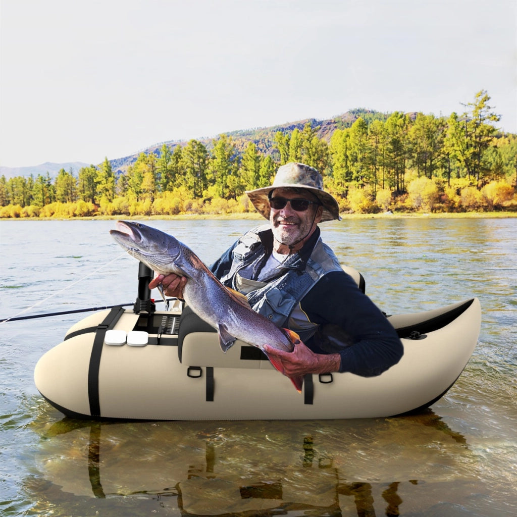 Galleggiante da pesca gonfiabile con pompa di pedale, Barca da pesca portatile con capacit¨¤ di carico 150kg Beige-Sport acquatici
