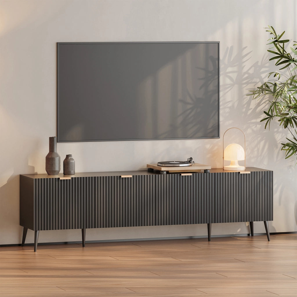 Mobile Porta TV Nand con Ante Decorative 180 x 35 x 51 cm - Nero [en.casa]
