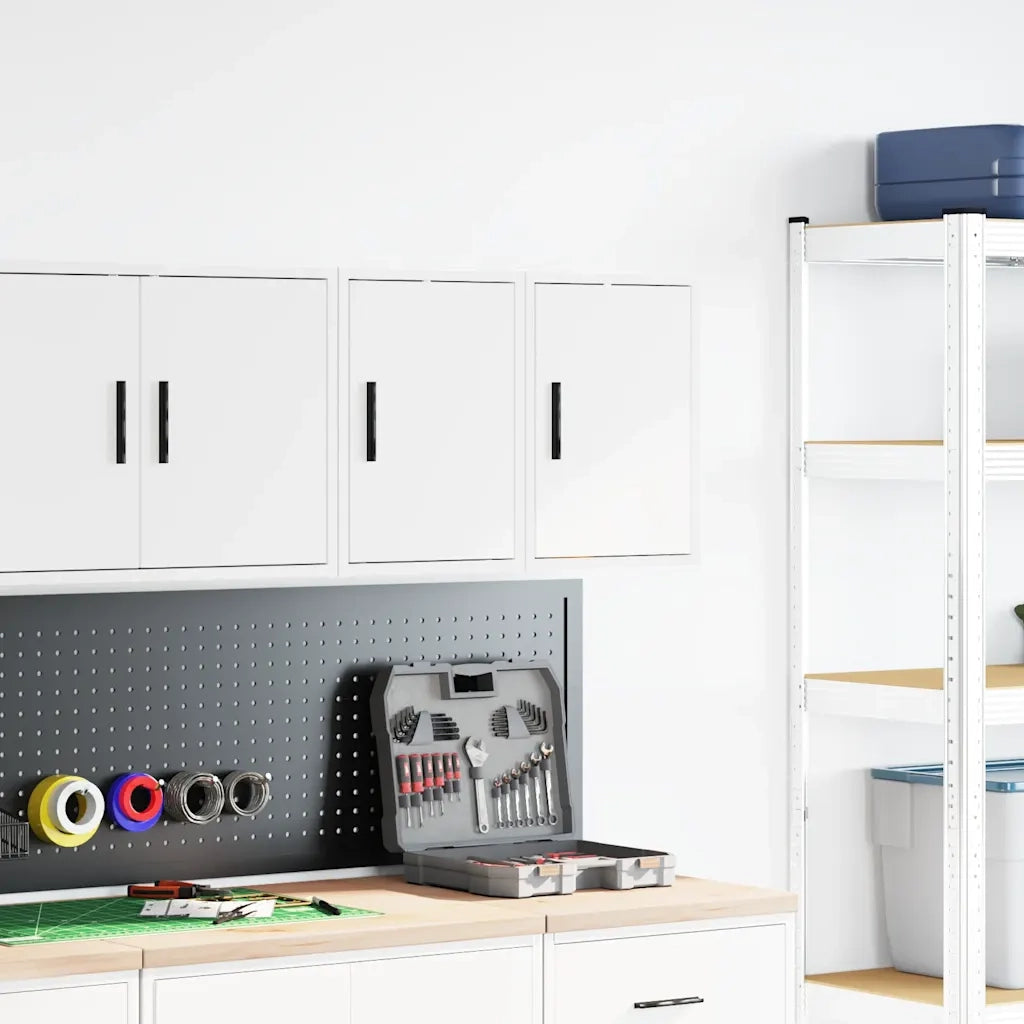 Pensili per Garage 2 pz Bianco in Legno Multistrato 860608