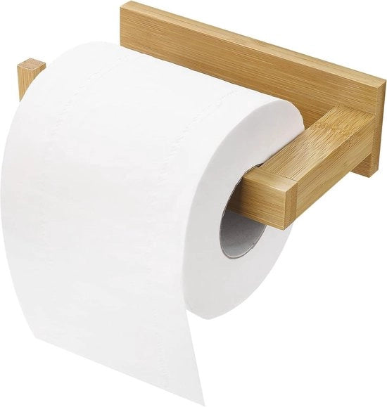Rolhouder WC in bambù senza perforazione - adesivo per legno - supporto asciugamano per bagno e toilette