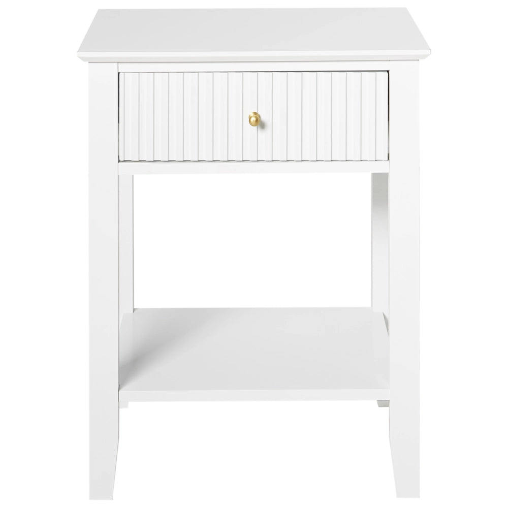 Comodino a 1 cassetto MDF bianco 1 ripiano Maniglia oro Camera da letto elegante