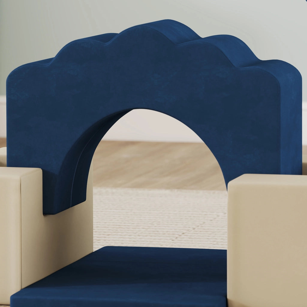 Set 7 Costruzioni Morbide per Bambini da 0,5-3 Anni con Base Antiscivolo in Schiuma e Velluto Blu