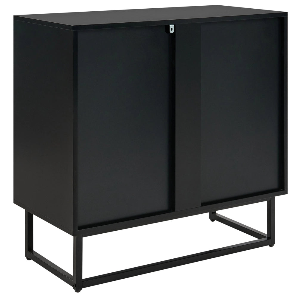 Credenza in legno nero e chiaro MDF impiallacciato in legno a 2 ante con ripiani Soluzione scandinava per lo stoccaggio della camera da letto