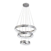 Trade Shop - Lampadario Led A Sospensione Soffitto 46w Cct 3 Anelli Decorati Cristalli Acrilico B50-3c -
