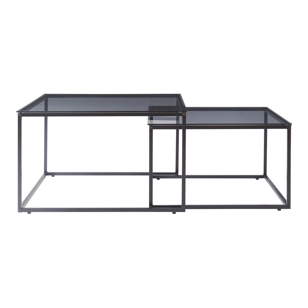 Set Tromlaslo di 2 Tavolini Sovrapponibili con Piano in Vetro Fumé Grigio [en.casa]