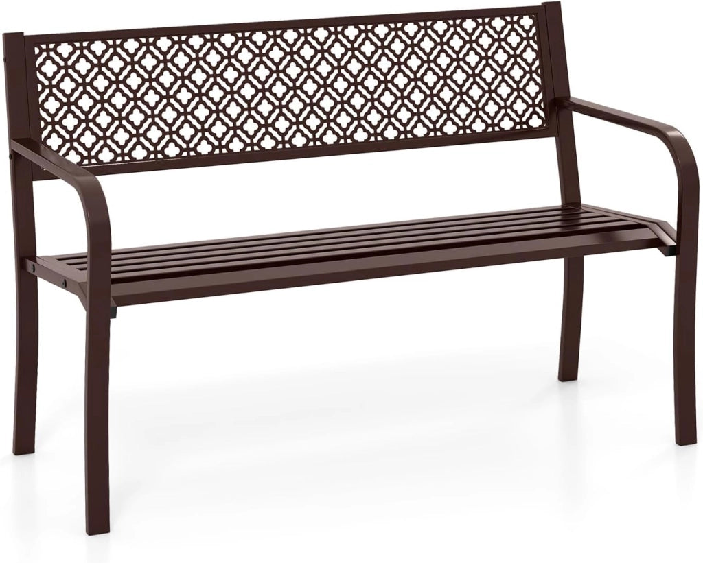 GIANTEX Panca da giardino in metallo, resistente alle intemperie, per 2 persone, panca da balcone con schienale e bracciolo, panca da balcone in metallo, portata fino a 360 kg, 127 x 59 x 82 cm
