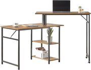 Scrivania con 2 ripiani, Tavolo da bar girevole a 360 gradi, Tavolo per computer con ruote, Stile industriale, FWT93-F