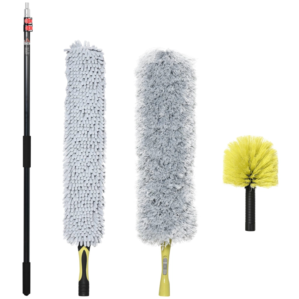 Kit Pulizia Casa e Ufficio ¨C zephmum ¨C Asta Allungabile, Spolverino Ragnatele, Microfibra, Ventilatore Soffitto, Giallo e Grigio