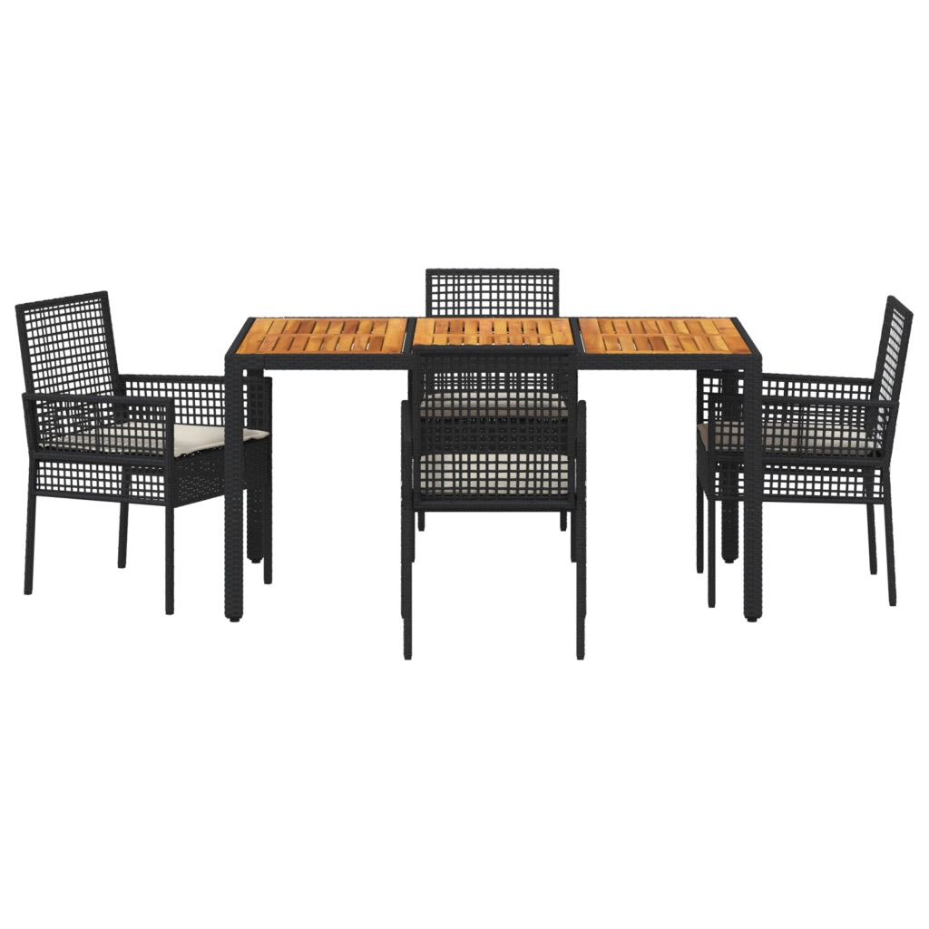 Set da Pranzo da Giardino con Cuscini Nero Rattan Sintetico