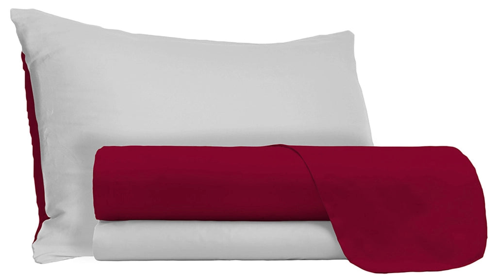 Set Lenzuola Singolo Sopra Sotto e Federe Doubleface Bordeaux/Grigio Chiaro