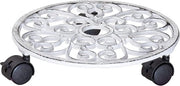 Rotolatore per Pianta Diametro 29 x 6,5 cm I Rotolatore per Fiori per Esterno e Interno I Rotolatore di Pentola in Ferro di Cast Diamante con 2 Chiavi di Blocco I Capacità di Carico 50 kg - 20092301