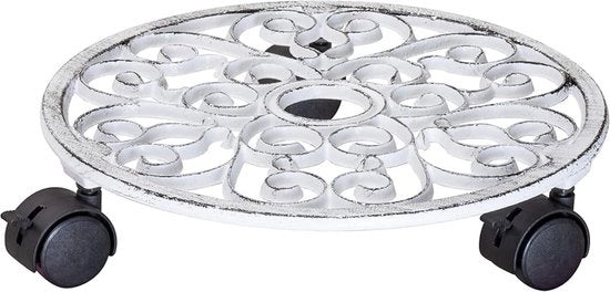 Rotolatore per Pianta Diametro 29 x 6,5 cm I Rotolatore per Fiori per Esterno e Interno I Rotolatore di Pentola in Ferro di Cast Diamante con 2 Chiavi di Blocco I Capacità di Carico 50 kg - 20092301